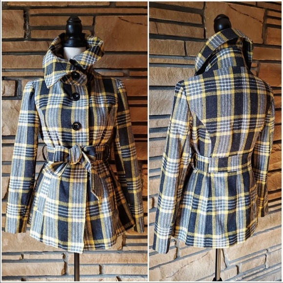 🥀TRACY EVANS Gray Plaid Wool Pea Coat S - Picture 2 of 2